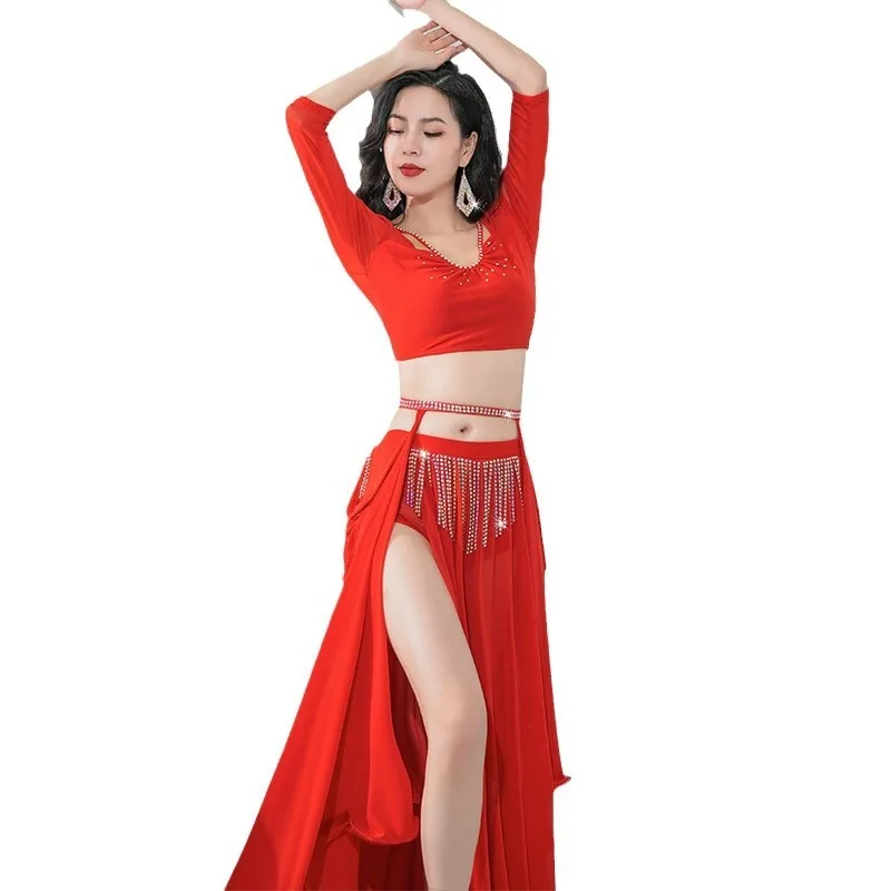 Personalizado 2025 novos trajes de dança do ventre original em forma de u cinta design luz luxo prática roupas simples desempenho vestido