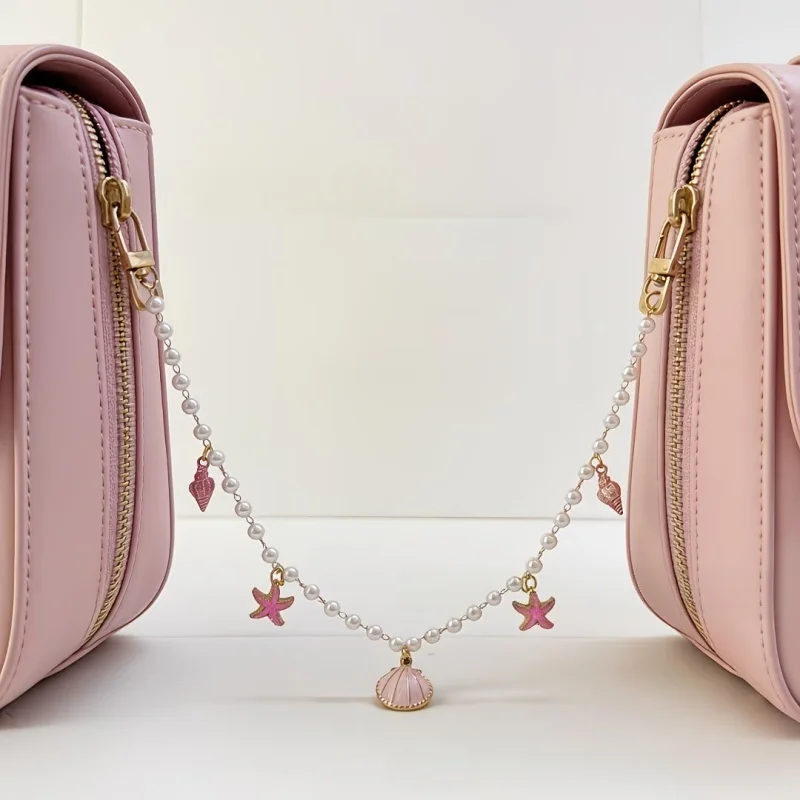 DIY Simulated Pearl Bag Hanging Chain With Shell Starfish Pendant Detachable Clothing Pants Chains Handbag Extension Accessories