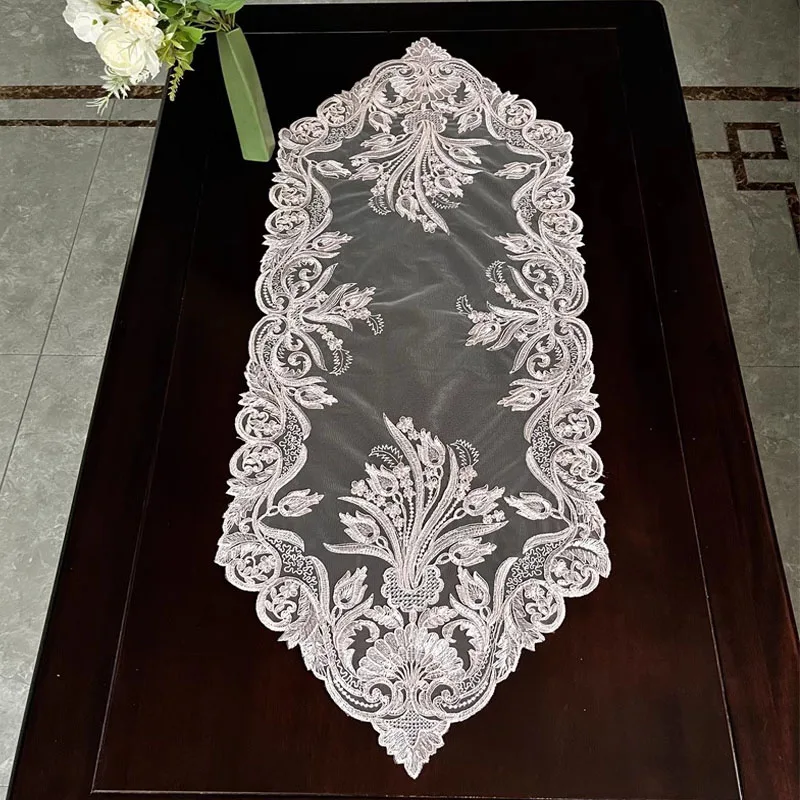 Luxury lace flower embroidery Table flag Runner cloth cover tablecloth party Christmas Wedding Table decoration and accessories