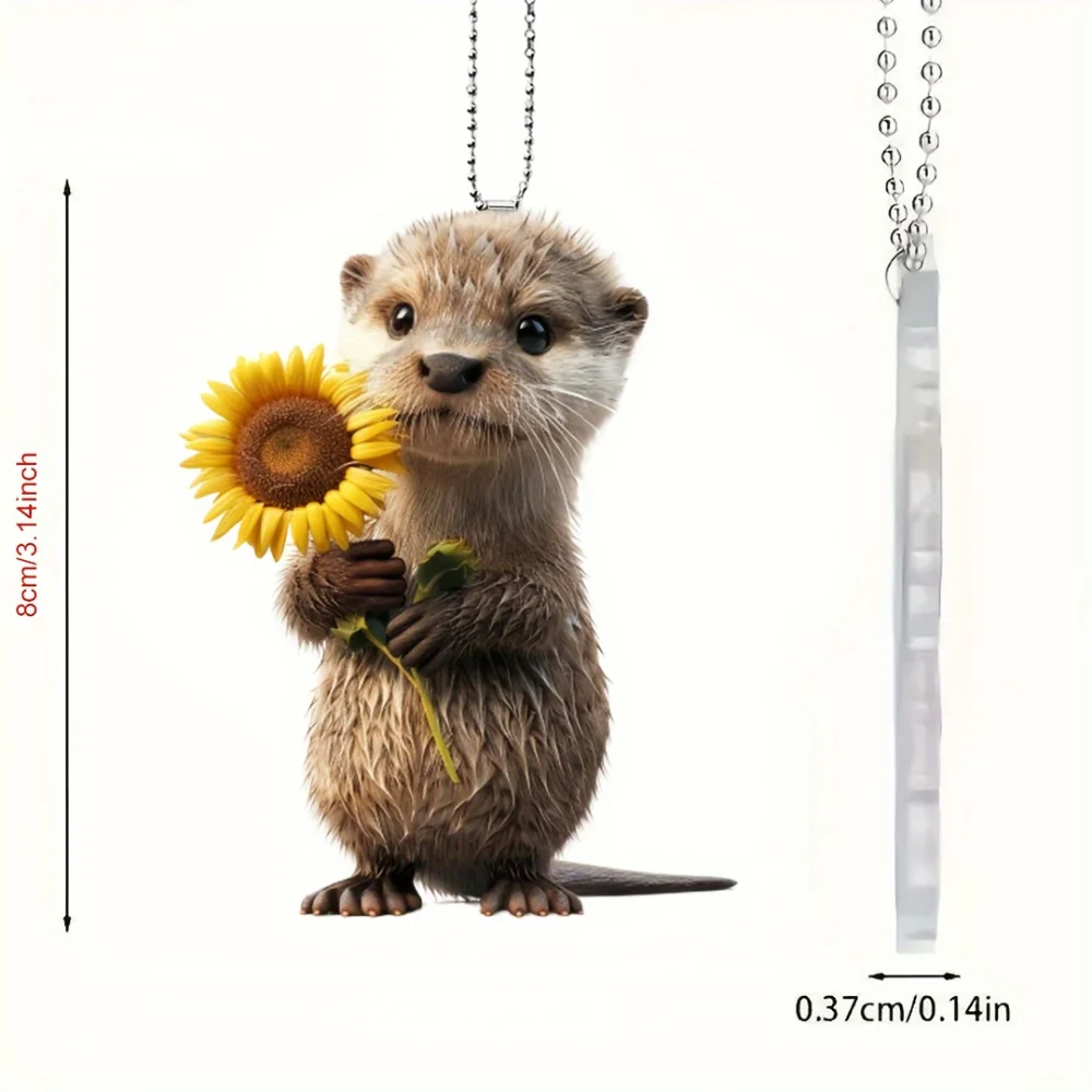 2D Otter with Sunflower Acrylic Pendant Cute Animal Keychain Versatile Charm Cartoon Decor for Car Backpacks Festive Party Gift