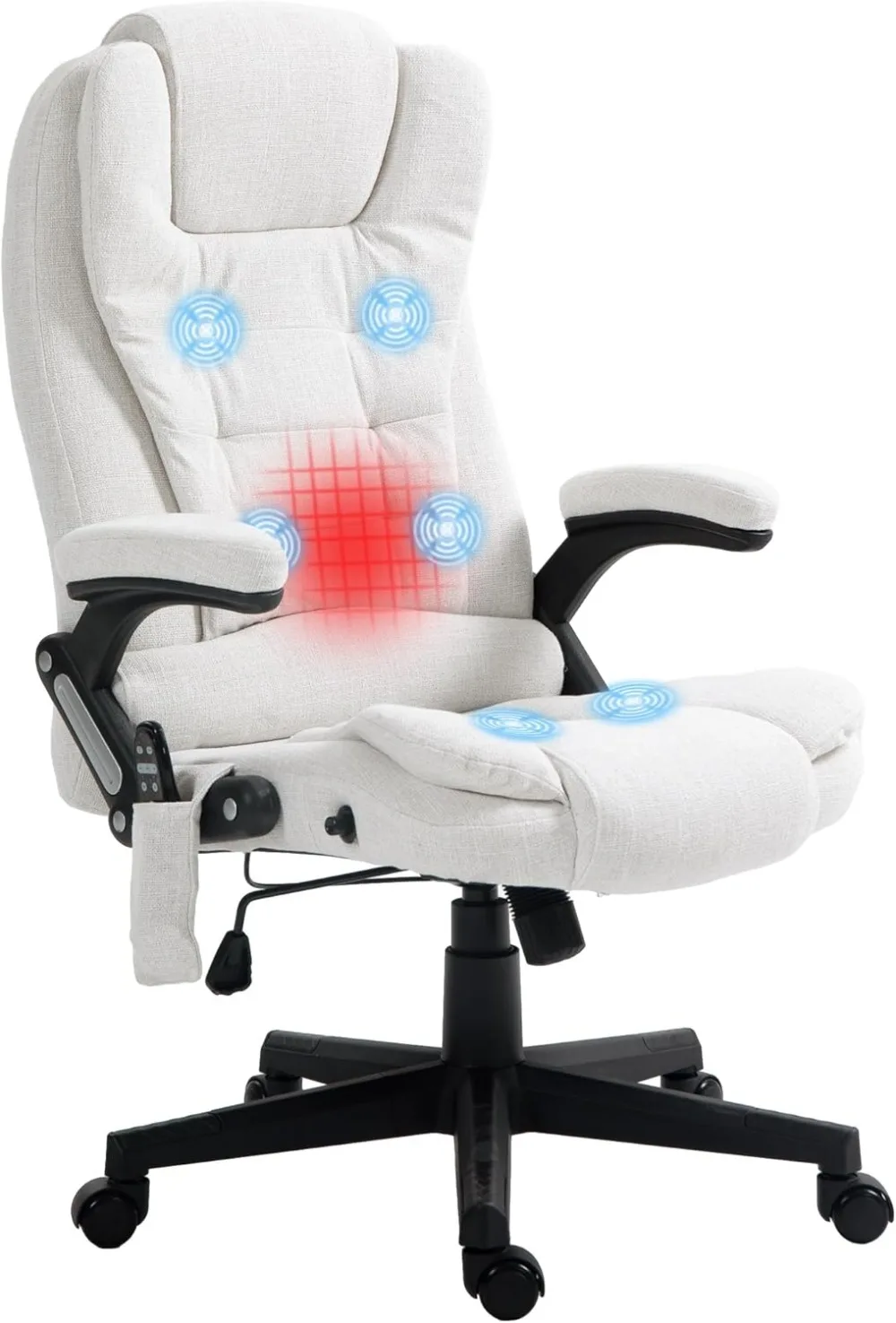 6 Point Vibrating Massage Office Chair with Heat, Linen High Back Executive Office Chair with Reclining Backrest