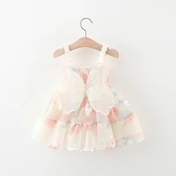 (0-3 years old) Summer Baby Girl Rose Princess Dress Girl Back Bow Wings Birthday Party Dress