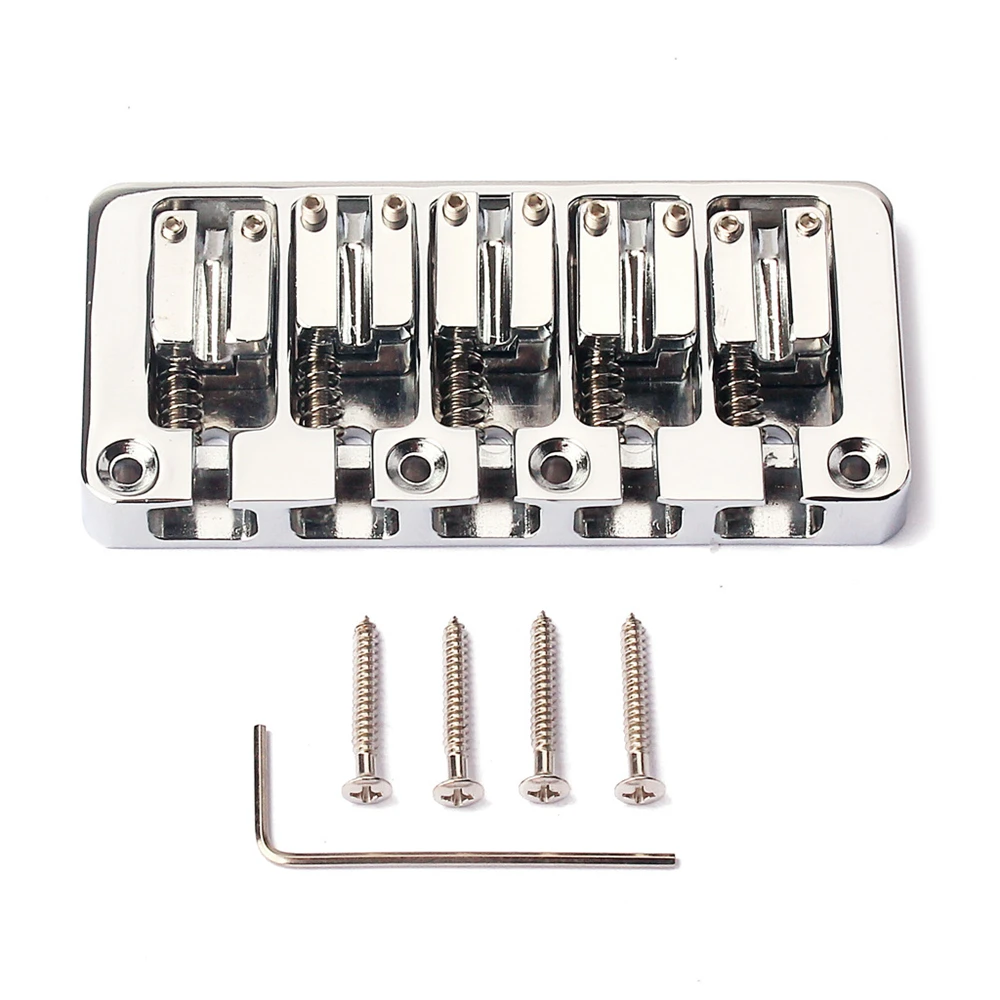 A Set Chrome Vintage L Shape Saddle Bridge For 5 Strings Electric Bass Guitar Accessories Parts Top Load Or Strings Through Body