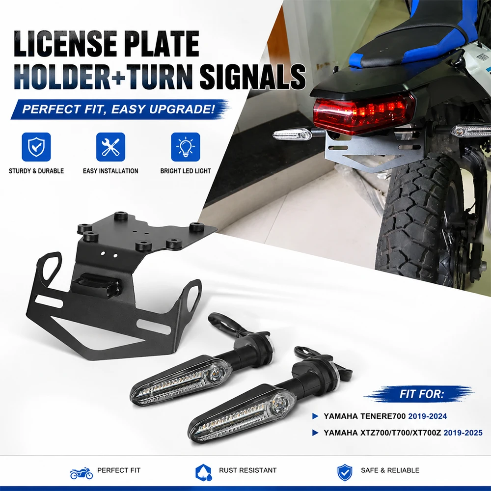 For Yamaha Tenere 700 XT700Z Tenere700 2019 Motorcycle Rear License Plate Holder Bracket with Light Tail Tidy Fender Eliminator