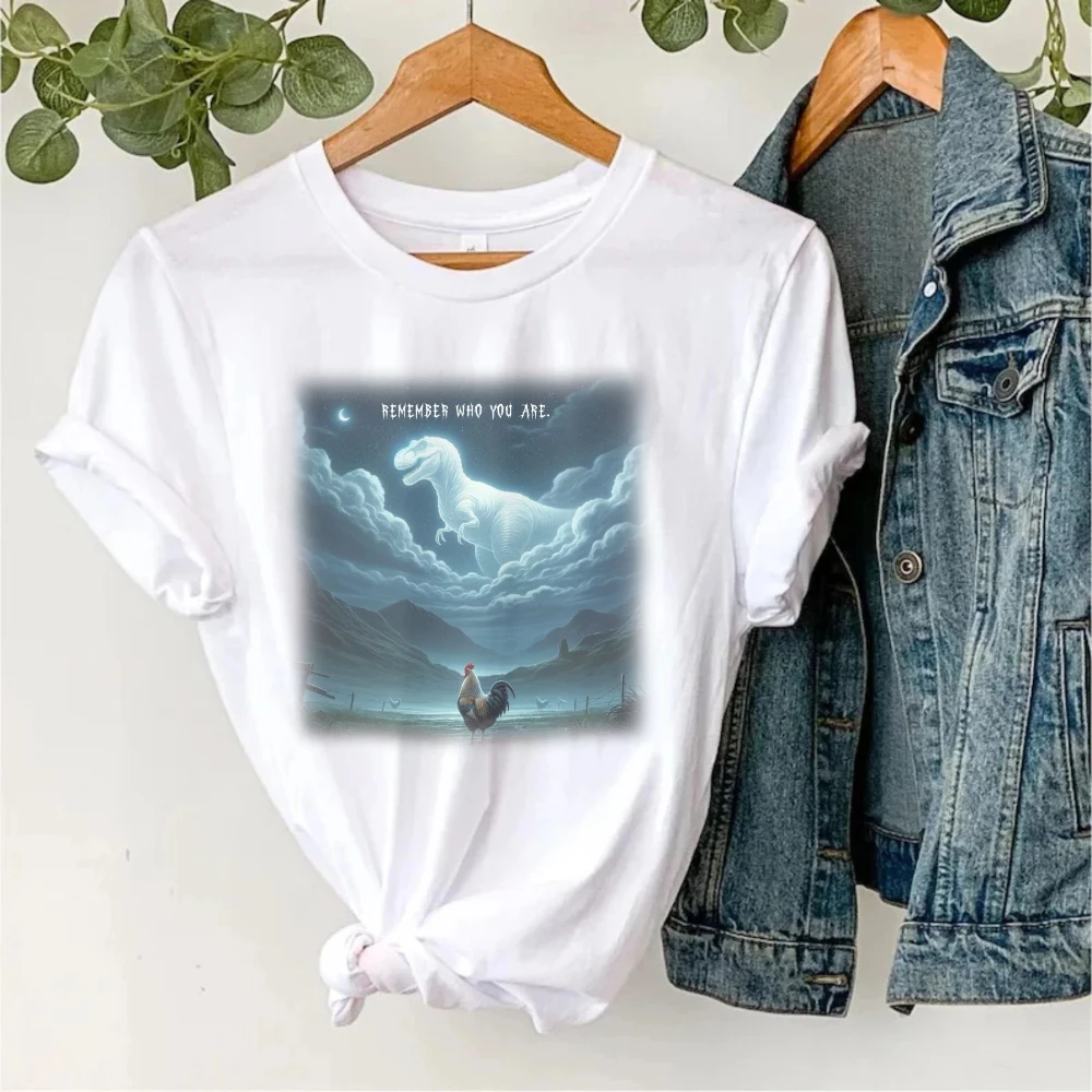 Remember Who You Are T-shirt - Funny Evolution Jokes Chicken Dinosaur T-shirt, 100% Cotton, Loose Fit, Casual Shirt