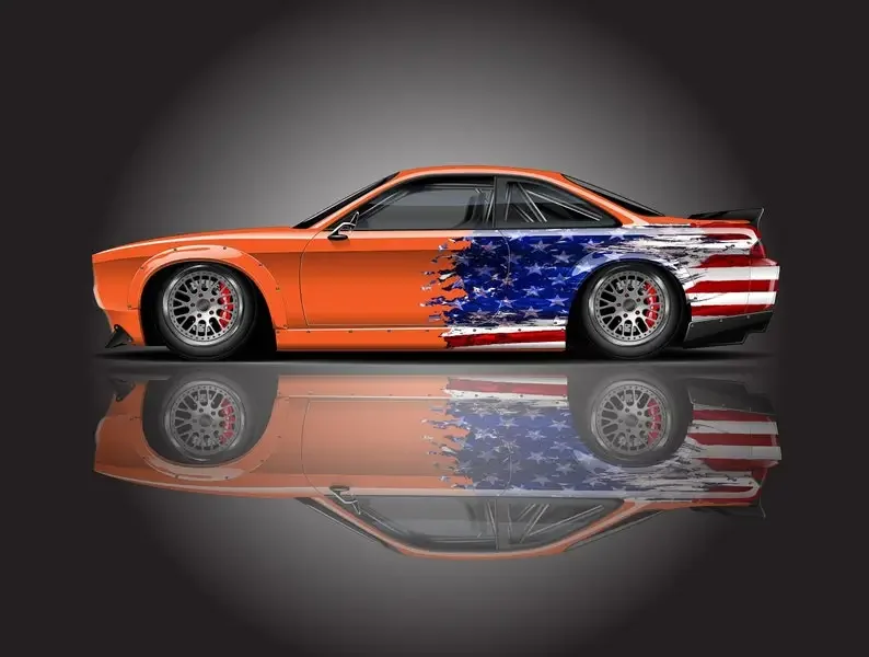 

American Flag Vehicle Livery, Racing Car Graphics, Abstract Flag Decal, Cast Vinyl Wrap, Universal Size Car Decal