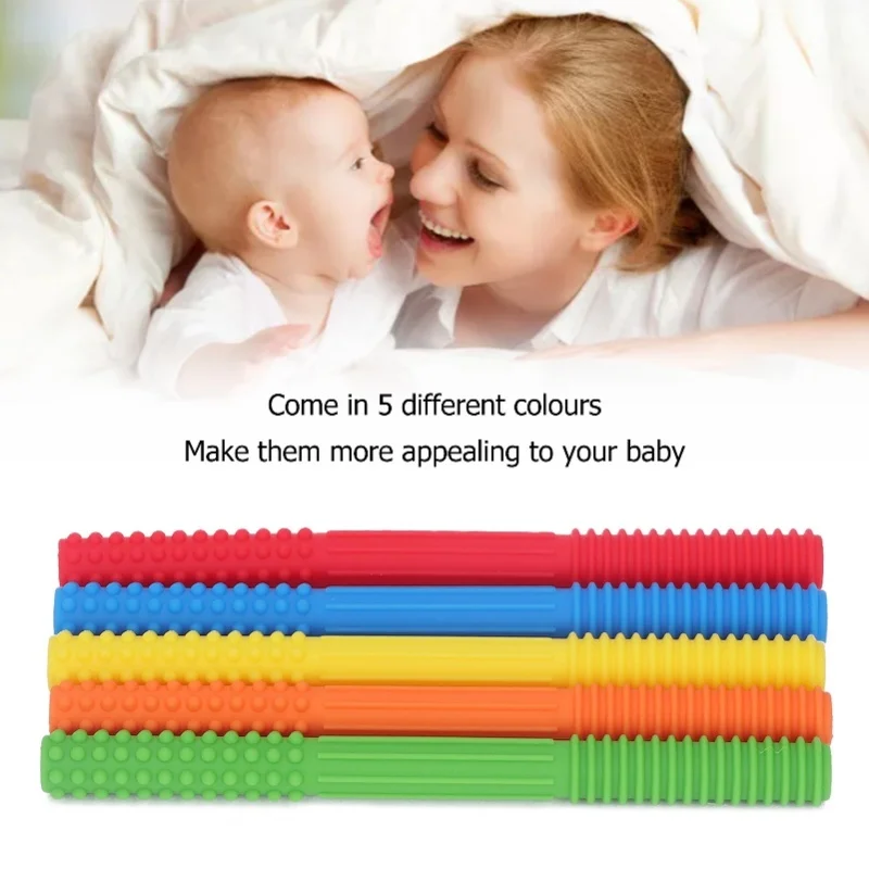 

5 шт., детские трубочки для прорезывания зубов, игрушки, силиконовые, устойчивые к укусам, 5 цветов, детские жевательные соломинки для младенцев, мальчиков и девочек