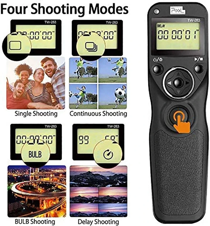 Pixel TW-283 Wireless Timer Remote Control Shutter Release（DC0 DC2 N3 E3 S2 90FJ）Cable For Canon Nikon Sony FUJITSU Camera