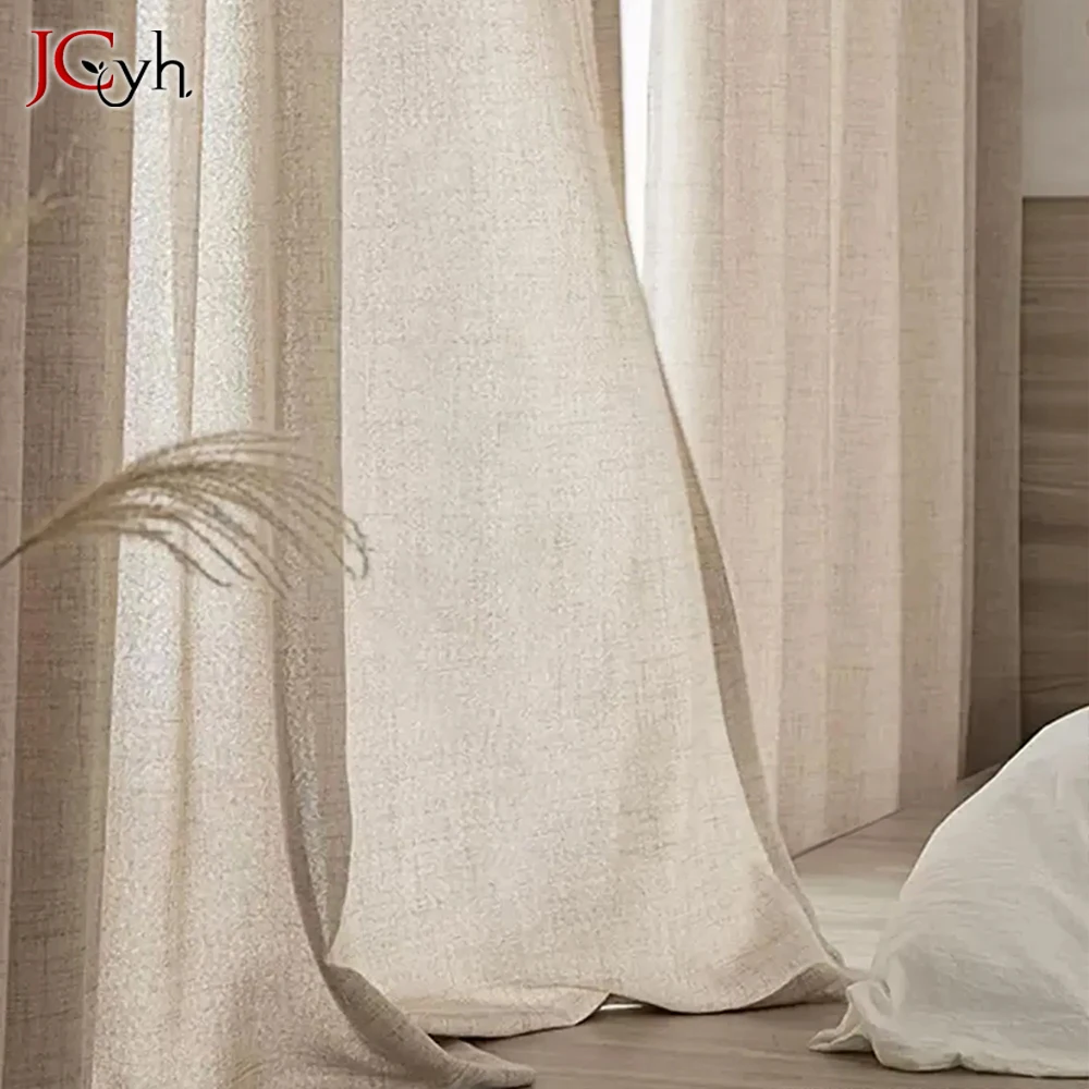 Modern Sheer Curtains for Living Room Kitchen Translucent Tulle Voile Curtain for Windows Bedroom Decor Linen Look Gauze Custom