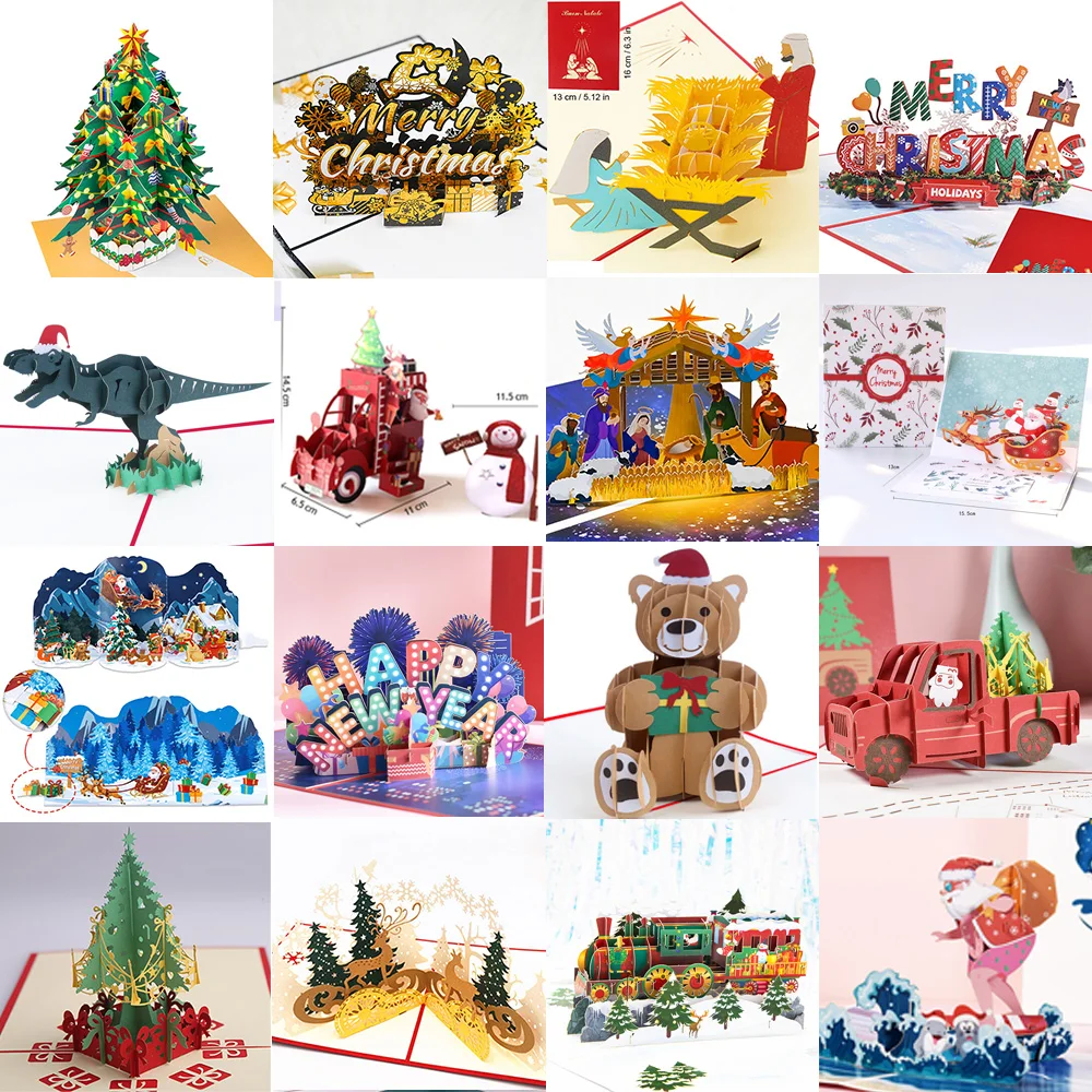 New Original 3D Pop UP Santa Cards Marry Christmas Greeting Card Party Invitations Gifts New Year Gift Card Anniversary Postcard