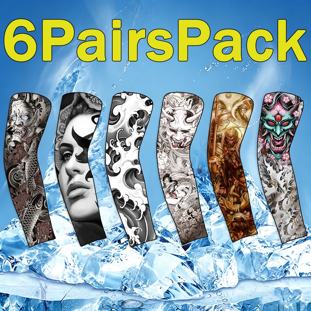 

(6 Pairs Pack)Tattoo Arm Sleeves, Ice Silk Arm Sleeves, Thin Summer Style, Outdoor Cycling Sunshade, Cool Arm Protectors
