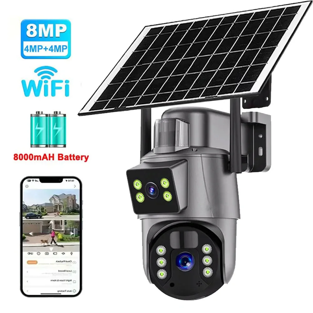 8MP 4K WiFi Solar Camera Outdoor Wireless CCTV Surveillance Camera with Solar Panel Dual Lens PTZ IP 4G Cam Security Protection