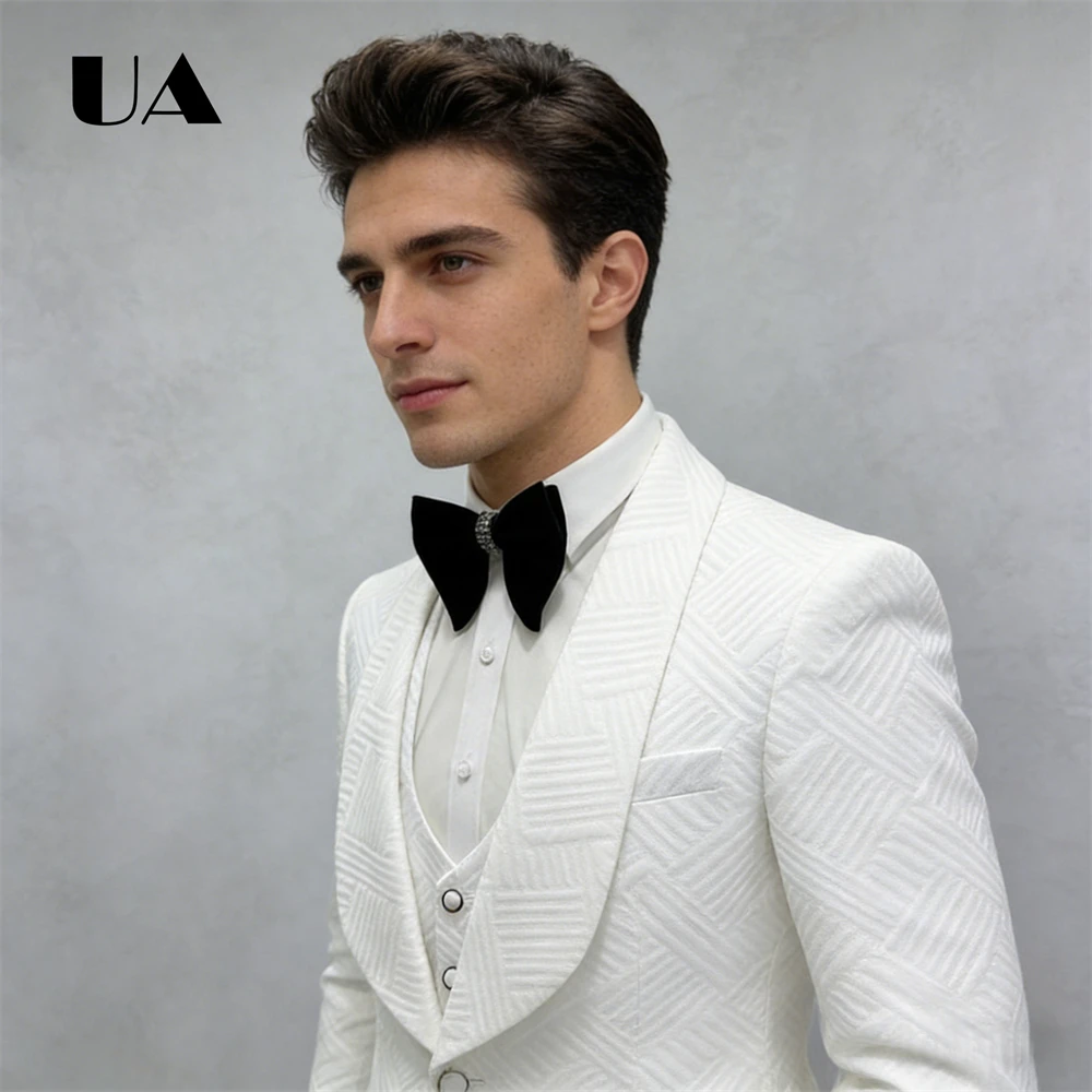 ULBYANRY Textured Jacquard Wedding Groom Suit Bestman Suit Attires, Three Piece Men's Formal Suit Set Jacket + Pants+Waistcoat
