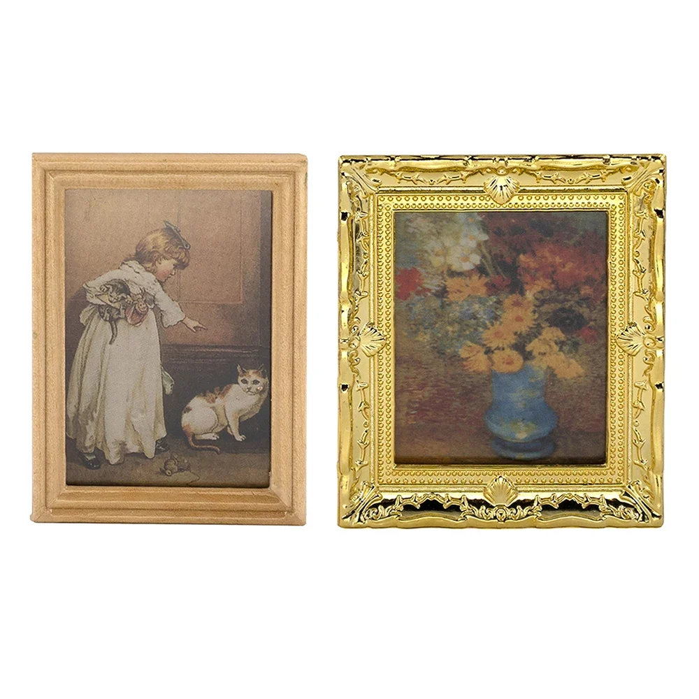 1 Stuks 1/12 Poppenhuis Accessoires Mini Houten Olieverfschilderij Miniatuur Muurschildering Model Speelgoed Voor Poppenhuis Decoratie Ob11 Bjd