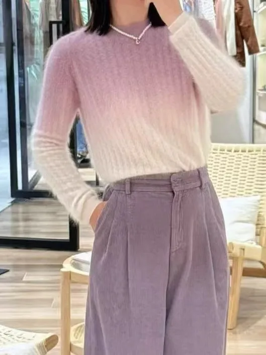 

Женский вязаный шерстяной свитер Commuter Sle adient Color с круглым вырезом, длинными рукавами, стандартной длины, верхняя одежда для женщин