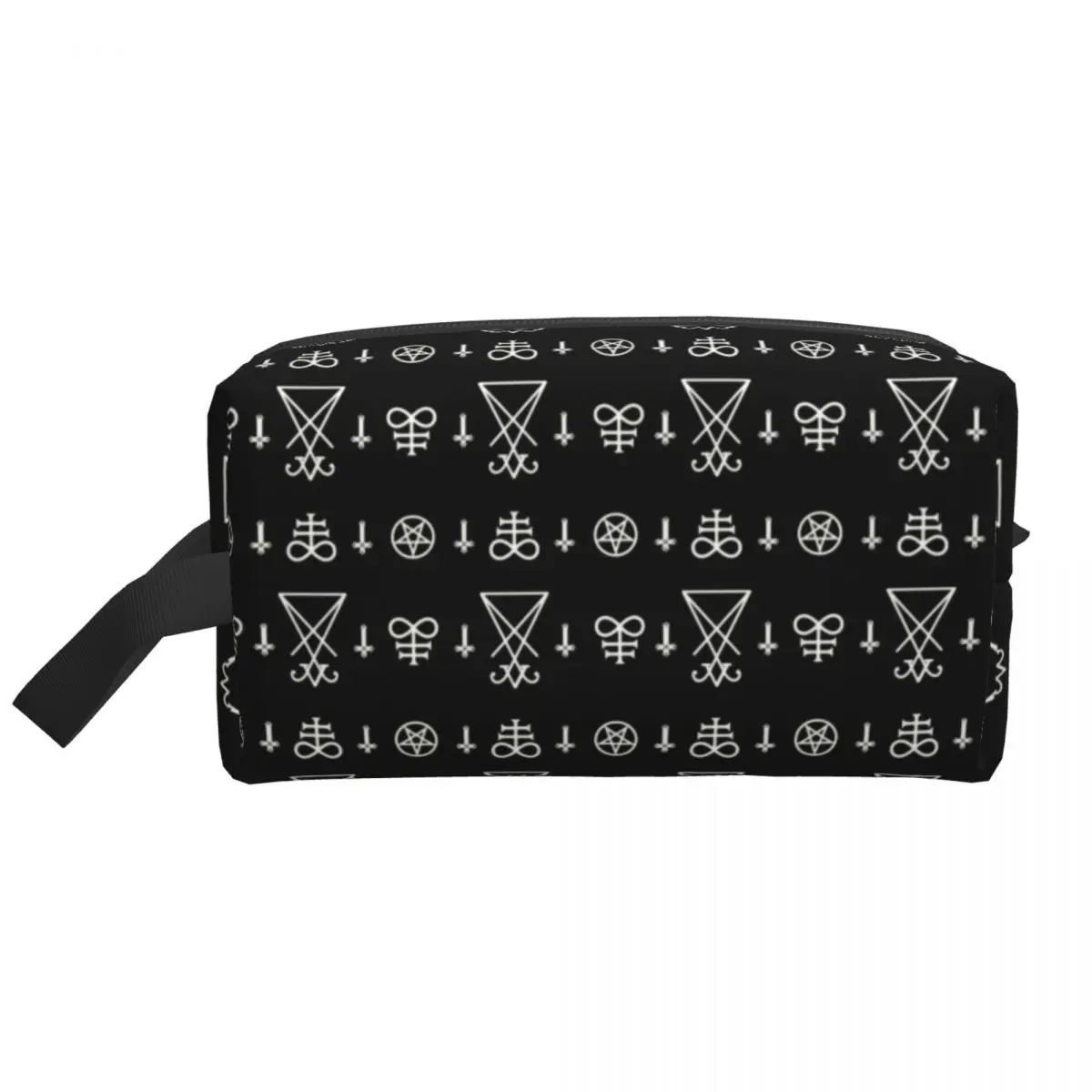 Fashion White Satanic Sigils Travel Toiletry Bag Devil Baphomet Leviathan Cross Cosmetic Makeup Beauty Storage Dopp Kit