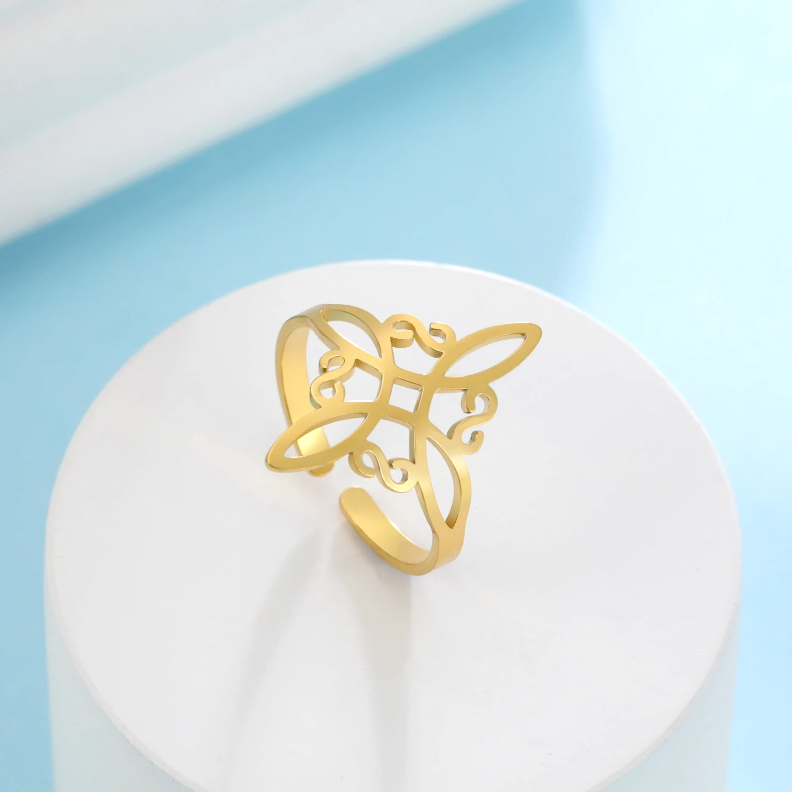 Skyrim Hexenknoten-Ring für Frauen, Edelstahl, verstellbar, offene Fingerringe, 2025, neuer Hexerei-Amulett-Schmuck, Geburtstagsgeschenk – Detail 10