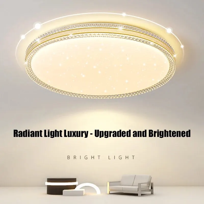 รีโมทคอนโทรล LED แบบเรียบง่ายและหรูหราโคมไฟติดเพดานหรี่ไฟได้รอบห้องนั่งเล่นห้องรับประทานอาหารห้องนอนโคมไฟในบ้านหรูหรา