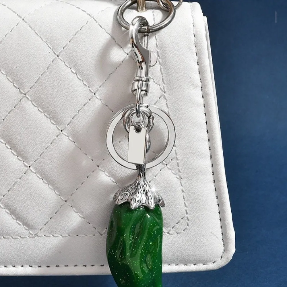 Cute Glitter Chili Pepper Keychain 3D Portable Bag Pendant Luxury Retro Lucky Keyring Bag Decoration