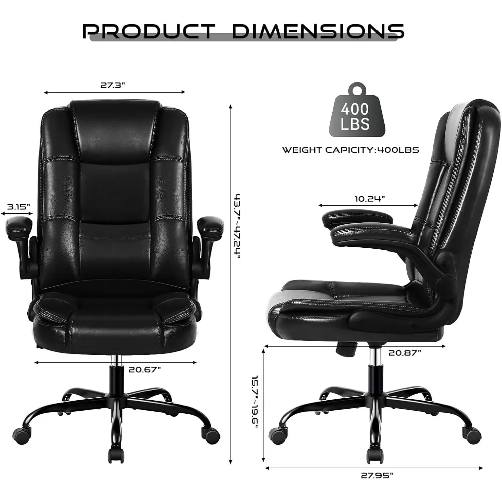 Silla de oficina ergonómica con reposabrazos abatibles, sillas de oficina ejecutivas de cuero, respaldo alto, soporte lumbar, silla de escritorio para computadora en casa