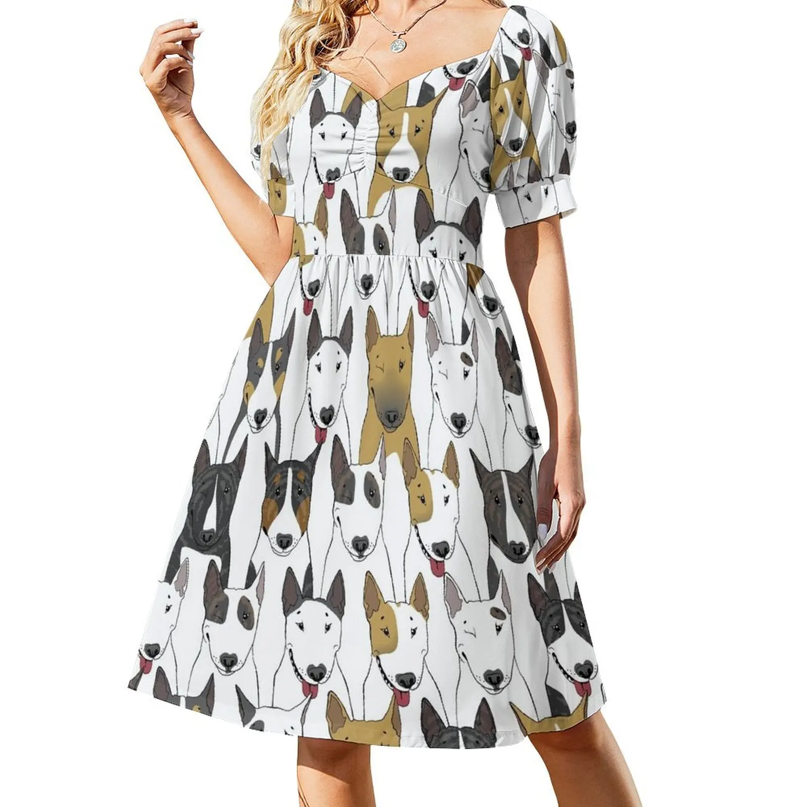 Funny bull terriers pattern Short Sleeved Dress Women's summer dresses luxury dress women clothes Dress