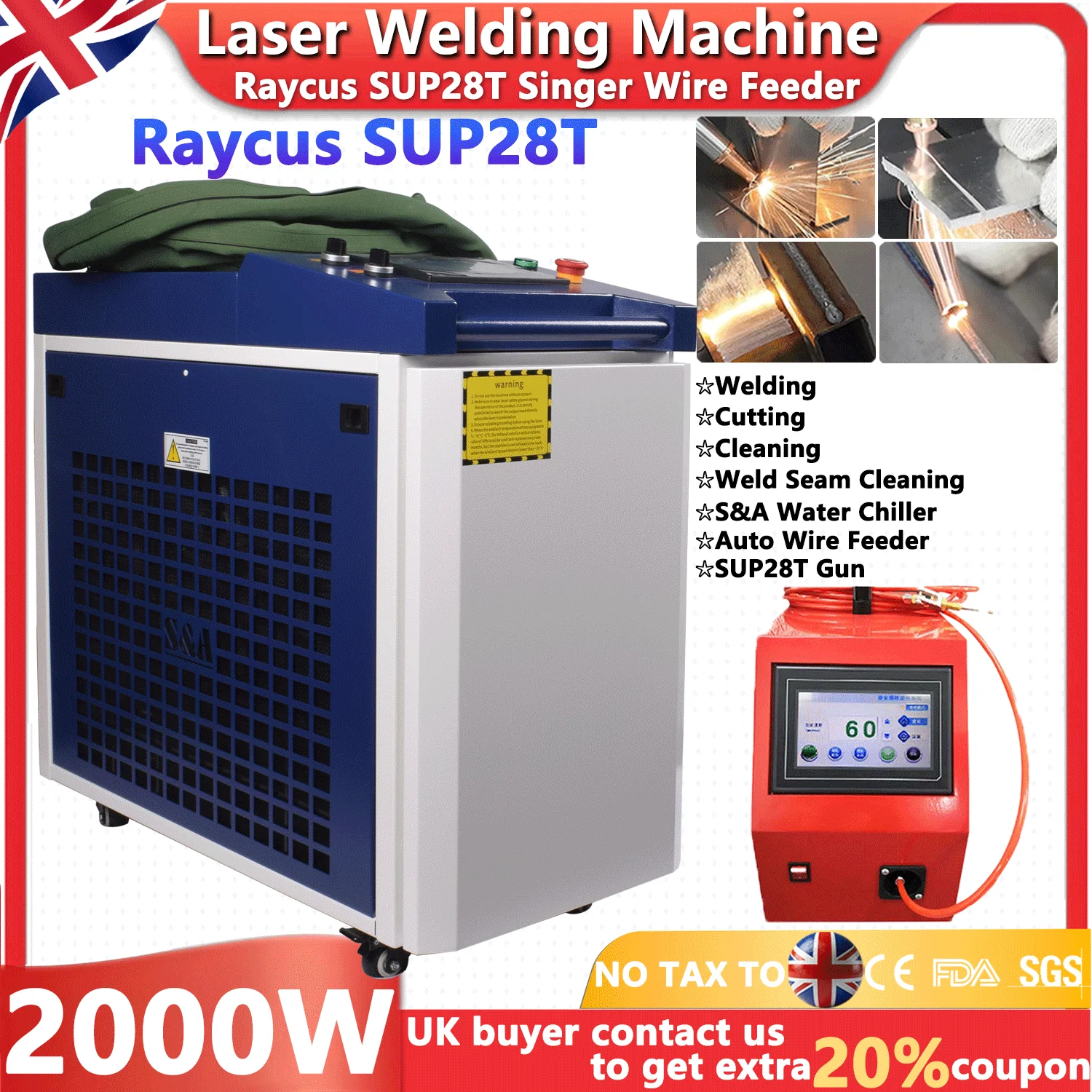 

2000W Single Wire Feeder Raycus 4-In-1 Handheld Fiber Laser Welding Cleaning Cutting Machine Portable Laser Welder for All Metal