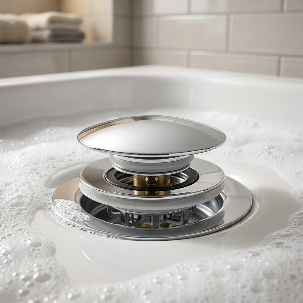 Drain Strainer for Standard Bathtub Drain Fittings Works Without Modification to Existing Drain Infrastructure