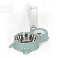 Pet Double Bowl Cat Food Dish with Automatic Water Refill Plastic Dog Basin Rice Basin Shape Available in Blue Pink Gray