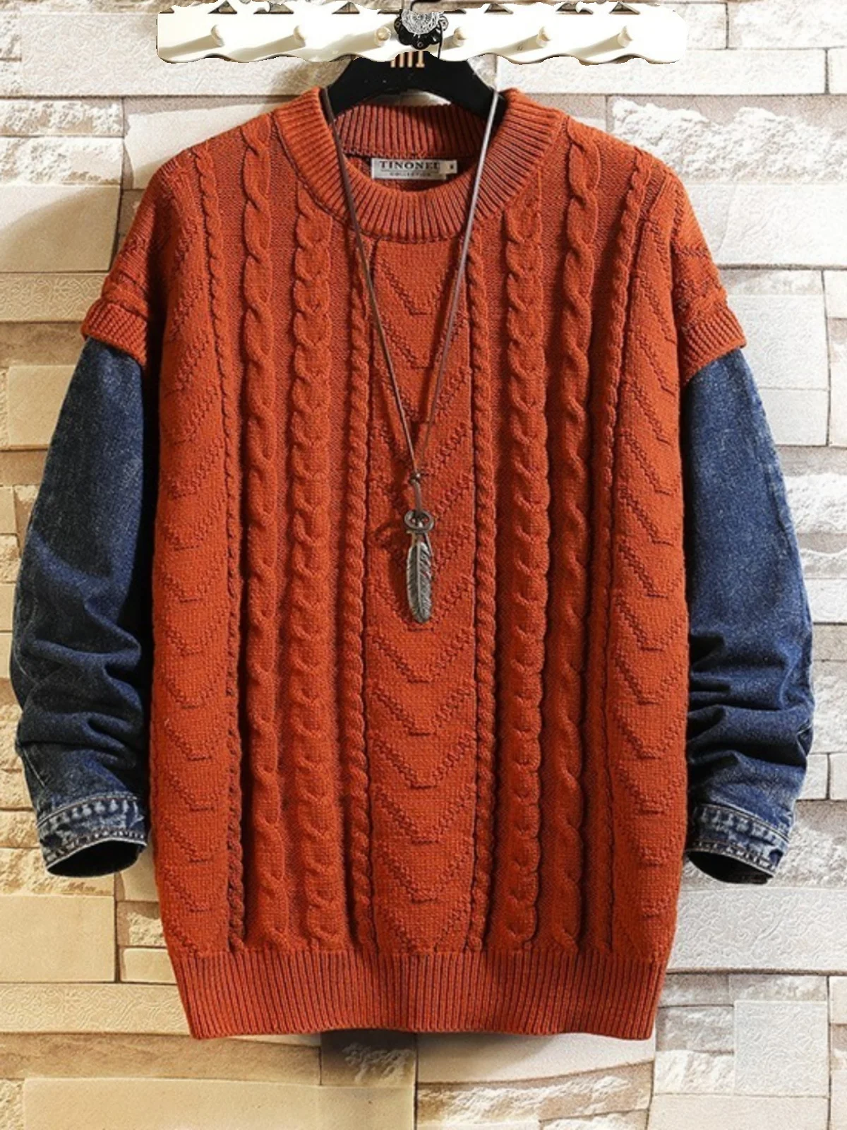 

Loose Fit round Ne Knitwear for Men Spring Autumn Faionable Patchwork Design Casual Long Sve Sweater Comfortable Knitt...