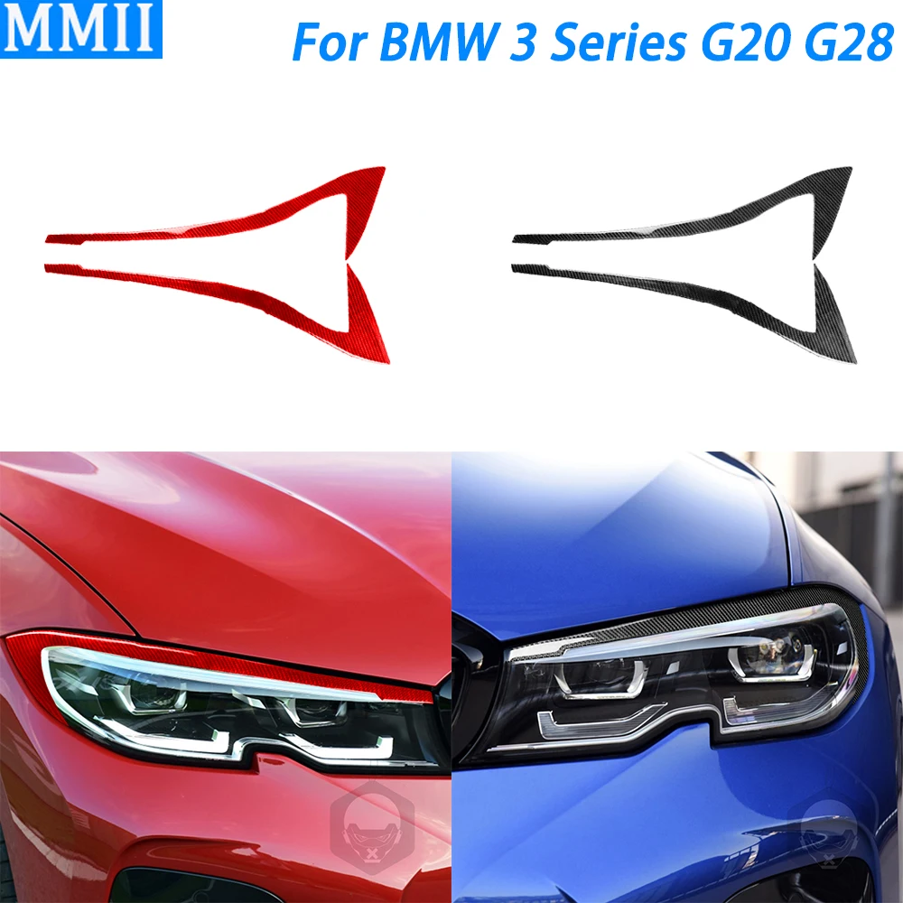 For BMW 3 Series G20 G28 2019-2024 Accessories Carbon Fiber Headlight Eyelid Eyebrow Panel Trim Cover Car Decoration Sticker