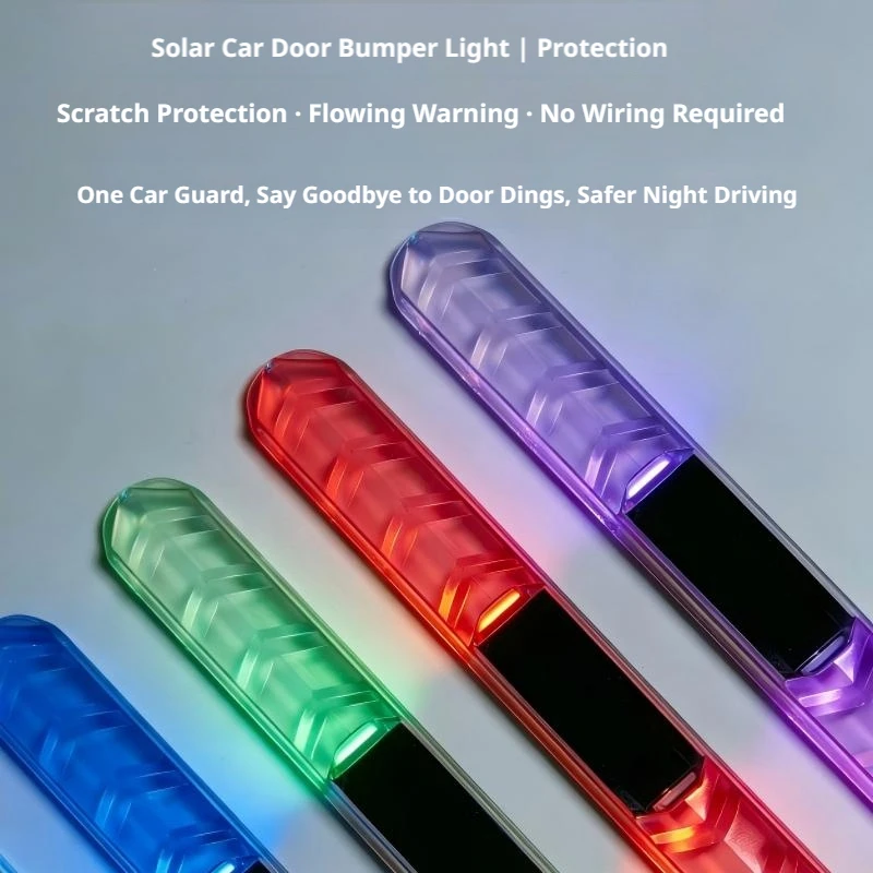 SEAMETAL 1/2/4PCS Colorful Car Door Anti-collision Warning Strip Solar LED Flashing Decorative Light Strip for Car Motorcycle