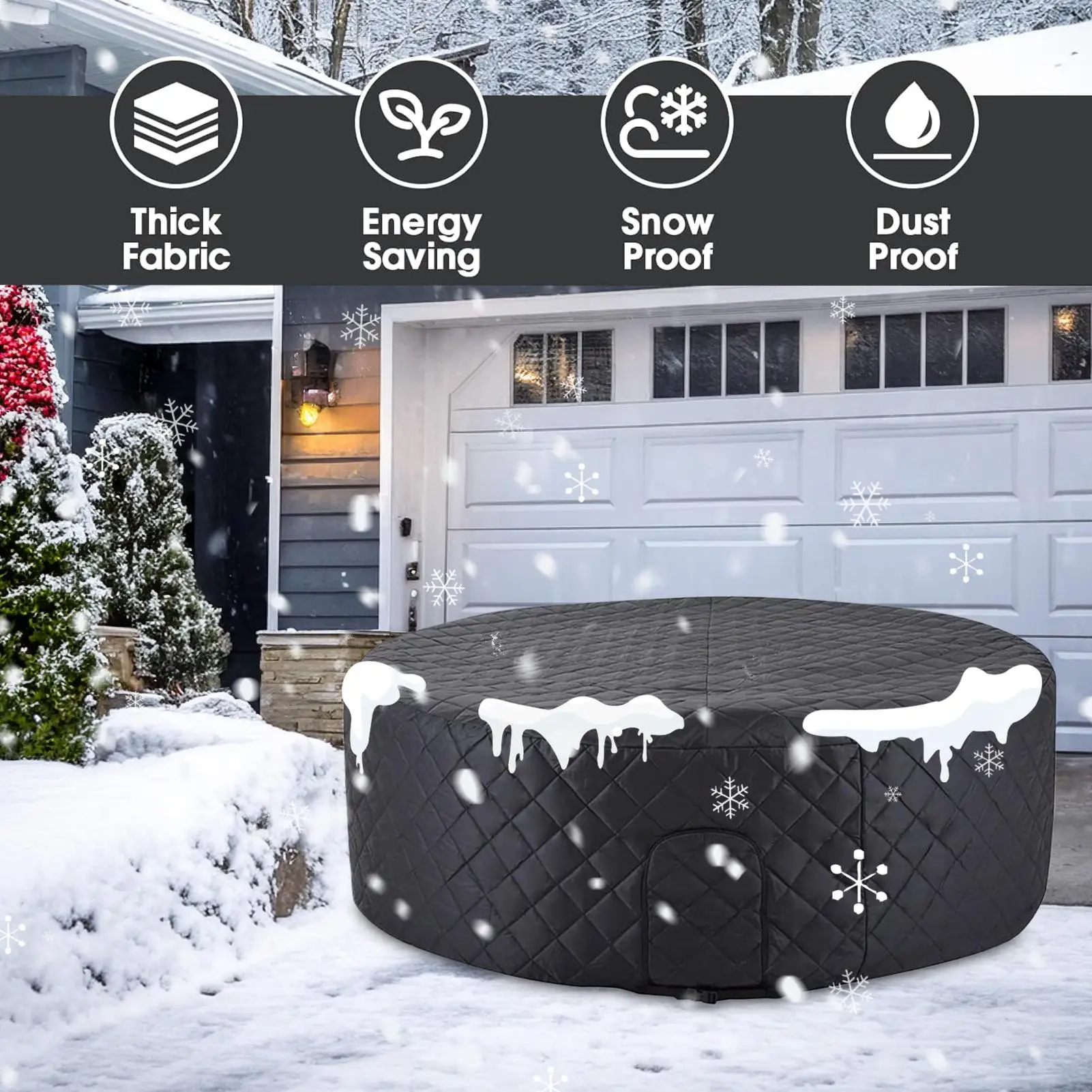 Insulated Hot Tub Cover Inflatable Hot Tub Round Cover Replacement Dustproof Spa Accessories For Outdoor Winter Backyard Home