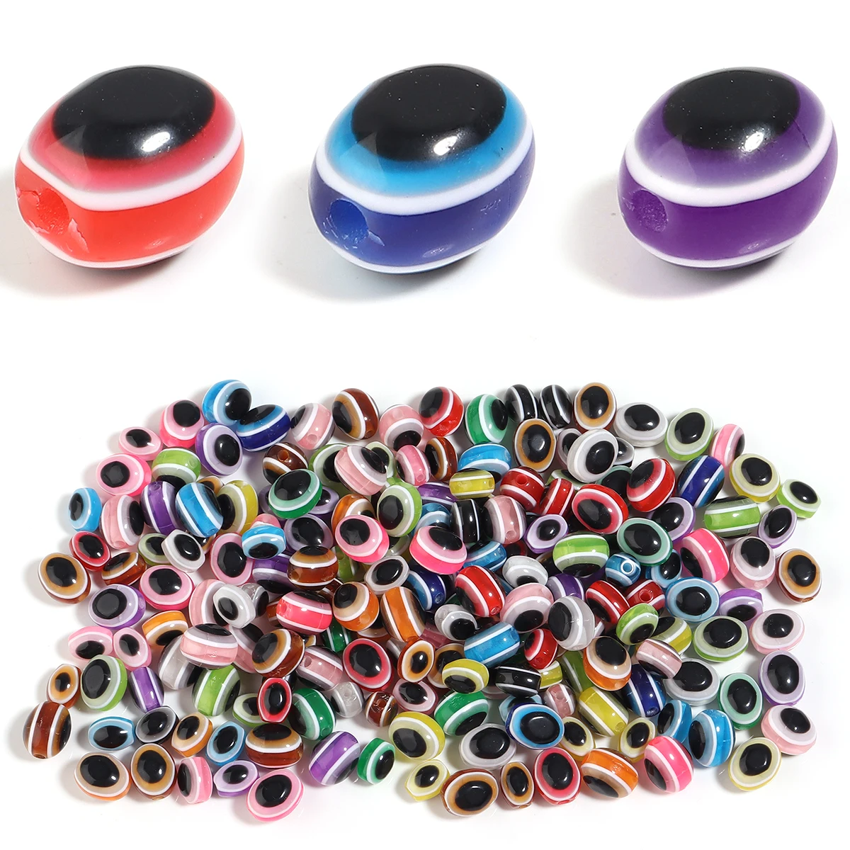 

100pcs/Lot 6x8/8x10mm Oval Spacer Beads for Jewelry Making Eye Beads Stripe Resin Beads DIY Bracelet Necklace Wholesale