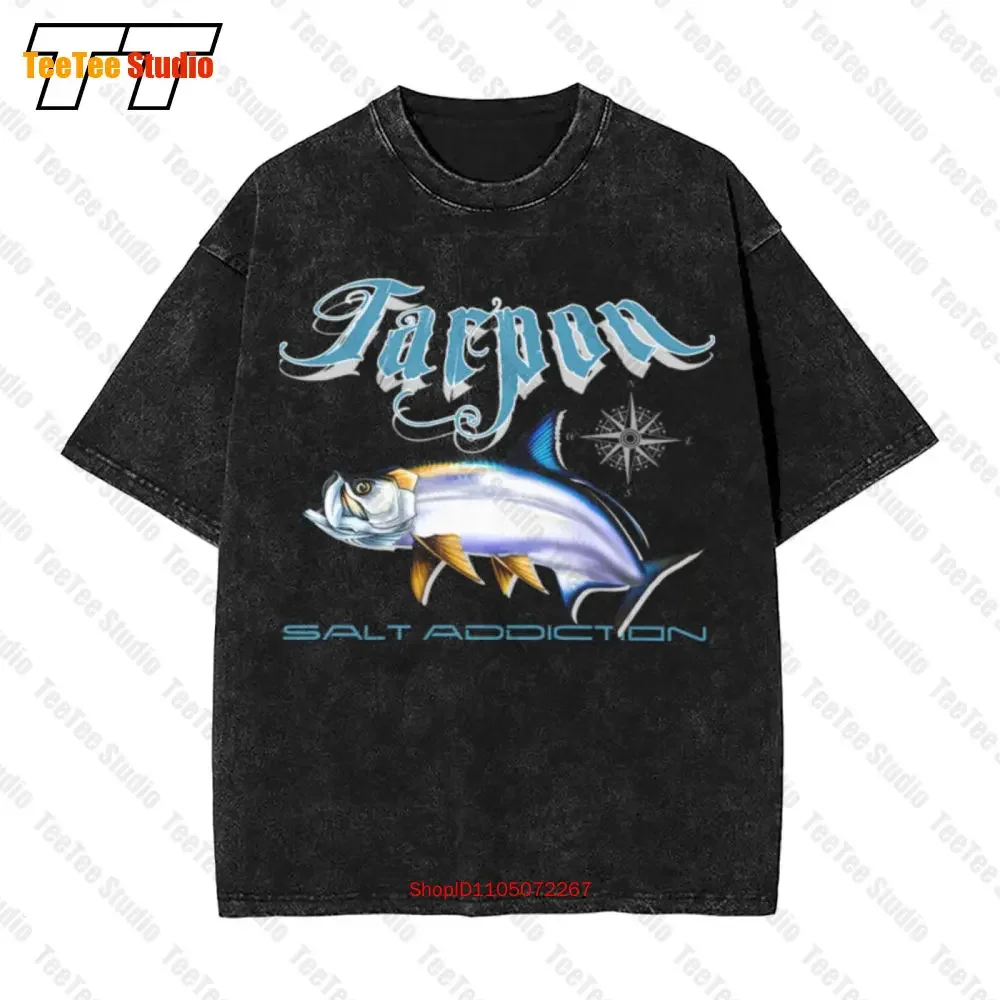 Salt Addiction Tarpon Fishing Vintage Oversized T-Shirt Flats Life Rod Reel Lure Baits 4O74