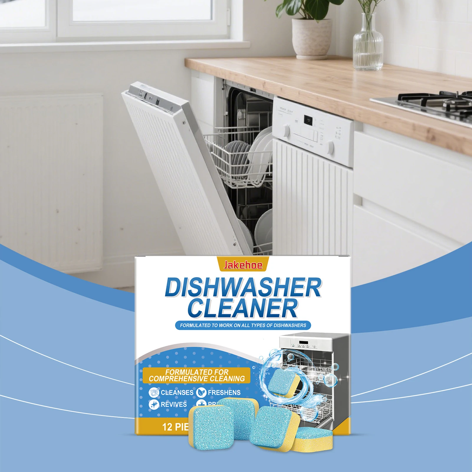 12pcs Cleansing Tablets Deep Cleaning Fast Acting Limescale Odor Removal Dishwasher Cleaner Deodorizer Tablets For Kitchen