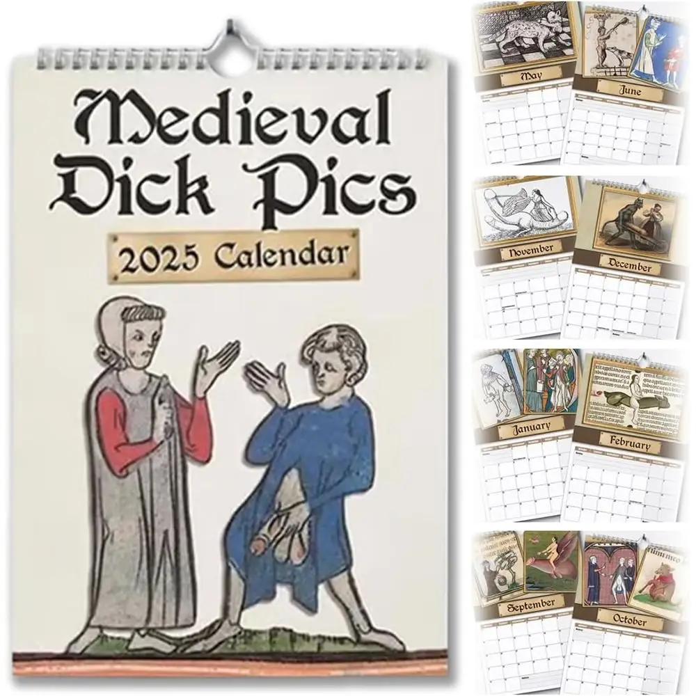 Humorous Medieval Dick Pics 2025 Calendar Hanging History Enthusiasts Prankster Dick Illustrations Calendar Provocative Nature's