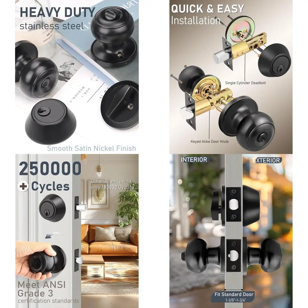 

Матовая черная ручка для передней двери с ключом и набор засов, одноцилиндровый замок для спальни, офиса, наружных дверей