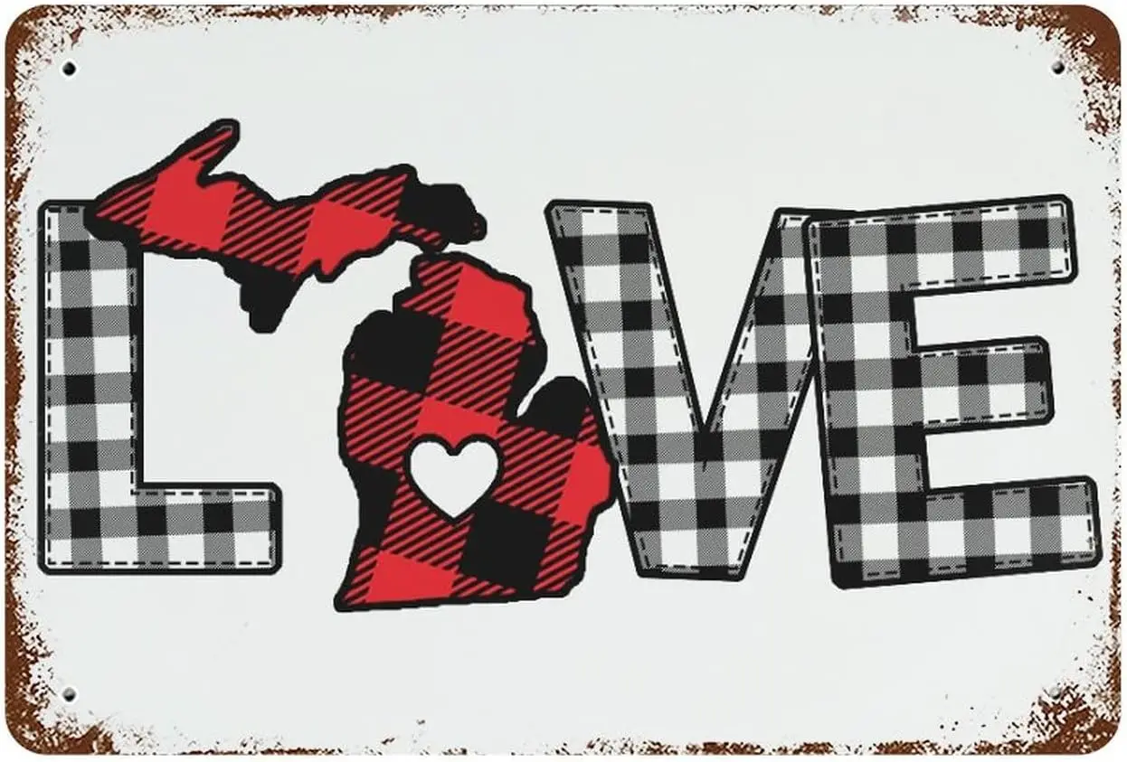 Aluminum Sign Valentine's Day US States Love Michigan Pool Signs and Decor Outdoor 8