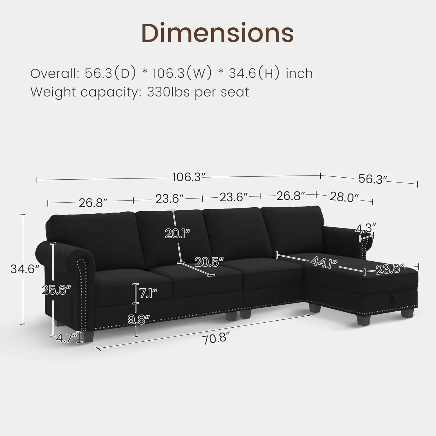 Velvet Sectional Sofa L Shaped Sectional Couch Convertible Sofa Couch with Reversible Chaise 4 Seater Sofa for Small Space Black