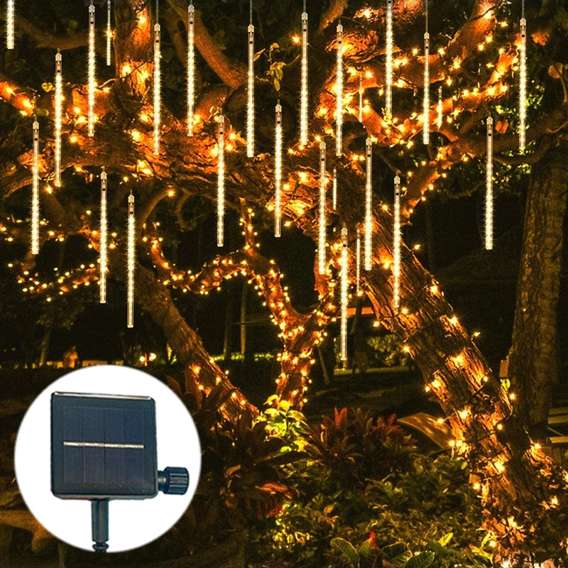 

2024 Christmas Decor Solar Meteor Shower LED String Lights 50cm/30cm Fairy Outdoor Garden Decoration Street Garland Waterproof