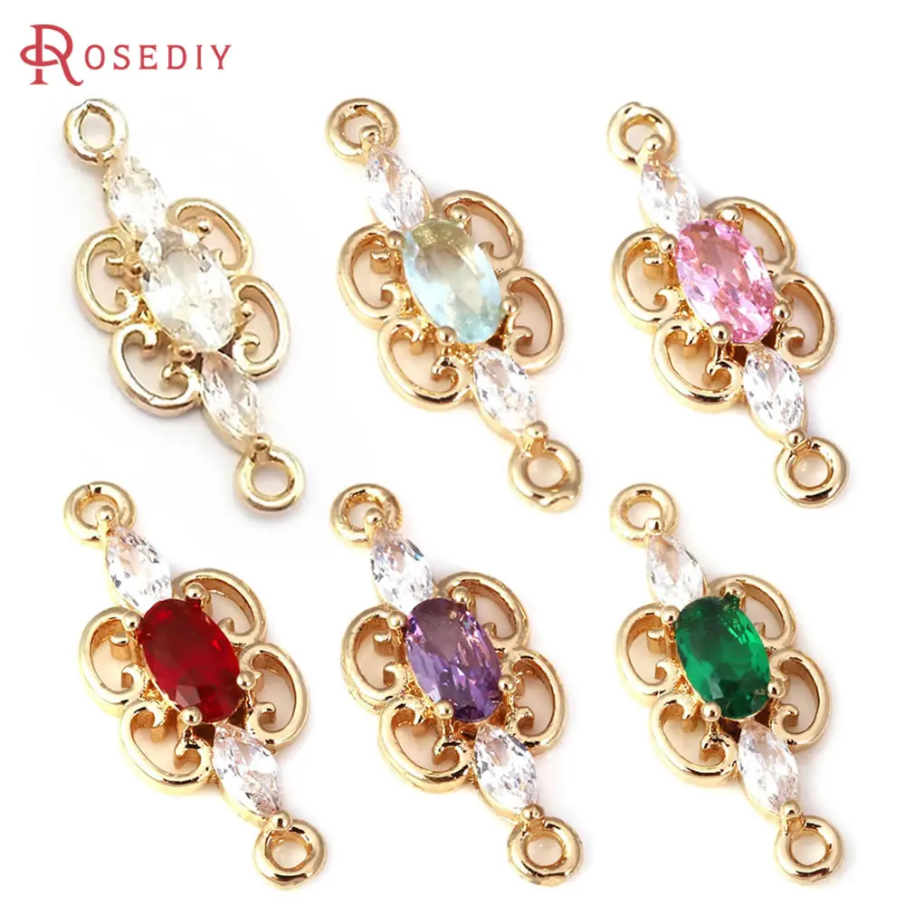 10PCS 7x18MM High Quality Champagne Gold Color Brass and Zircon 2 Holes Oval Shape Connect Charms Pendants Diy Jewelry Making