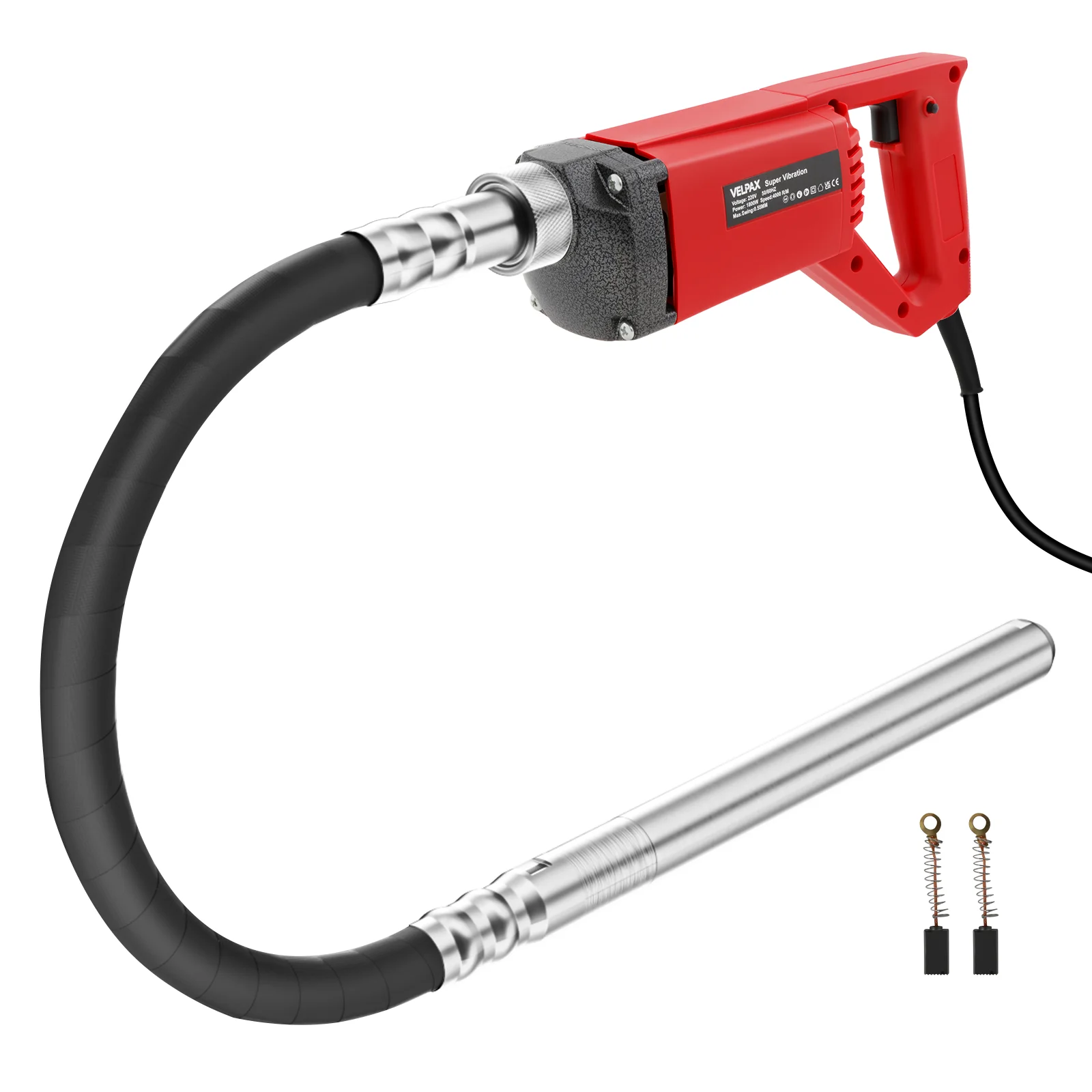 Vibreur Béton 1800W, 4000 tr/min, aiguille 1/1,5/2m Ø35mm, amplitude 0,55mm, 220V portable, pour béton, pavage et construction