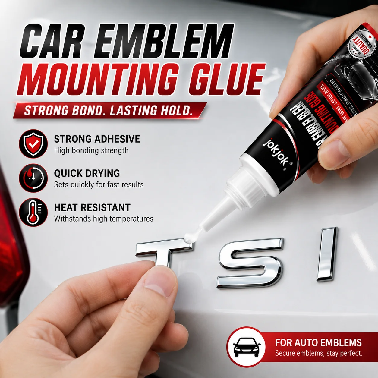 JOKJOK Emblem Glue For Car Badge Mounting No Mark Paint Safe Adhesive Metal Plastic Resin Tail Logo Body Trim