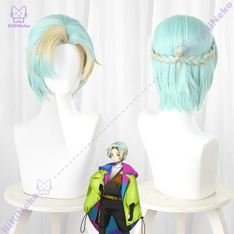 Game Yuri Cosplay Wig Yuri Light cyan wig with pale yellow highlights Short Cosplay Hair For Comicon Party Adult Women Men