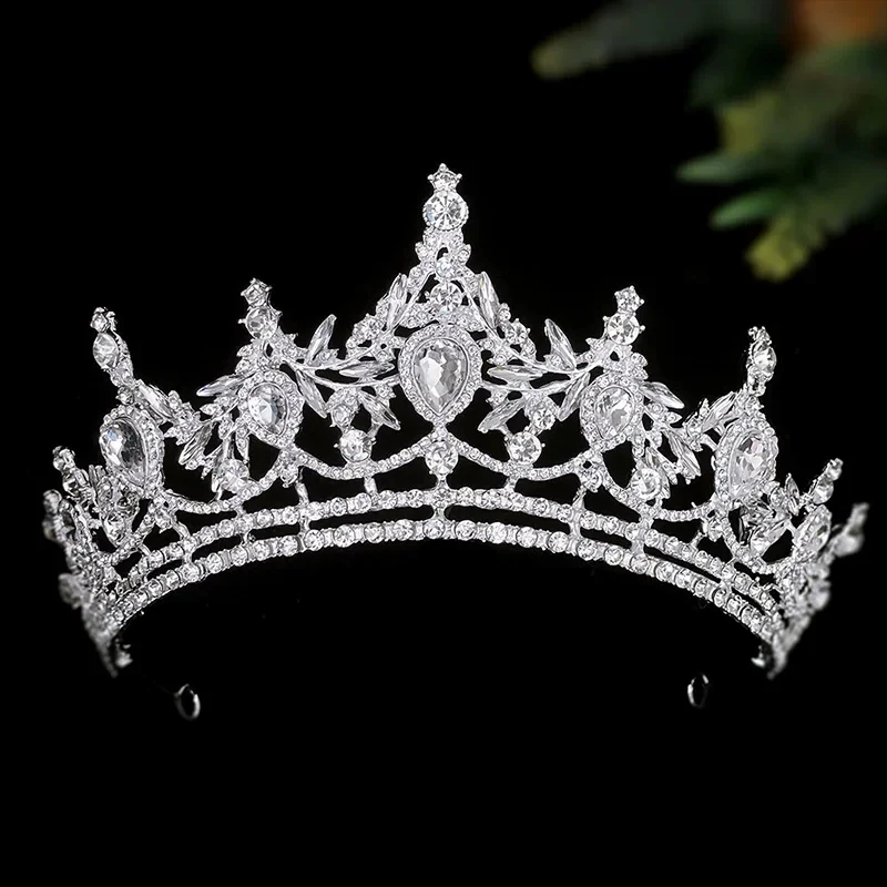 

Luxury Water Drop Rhinestone Tiara for Women Leaves Flowers Oval Hair Crown Hairband Dress Birthday Gift Accessories Christmas W
