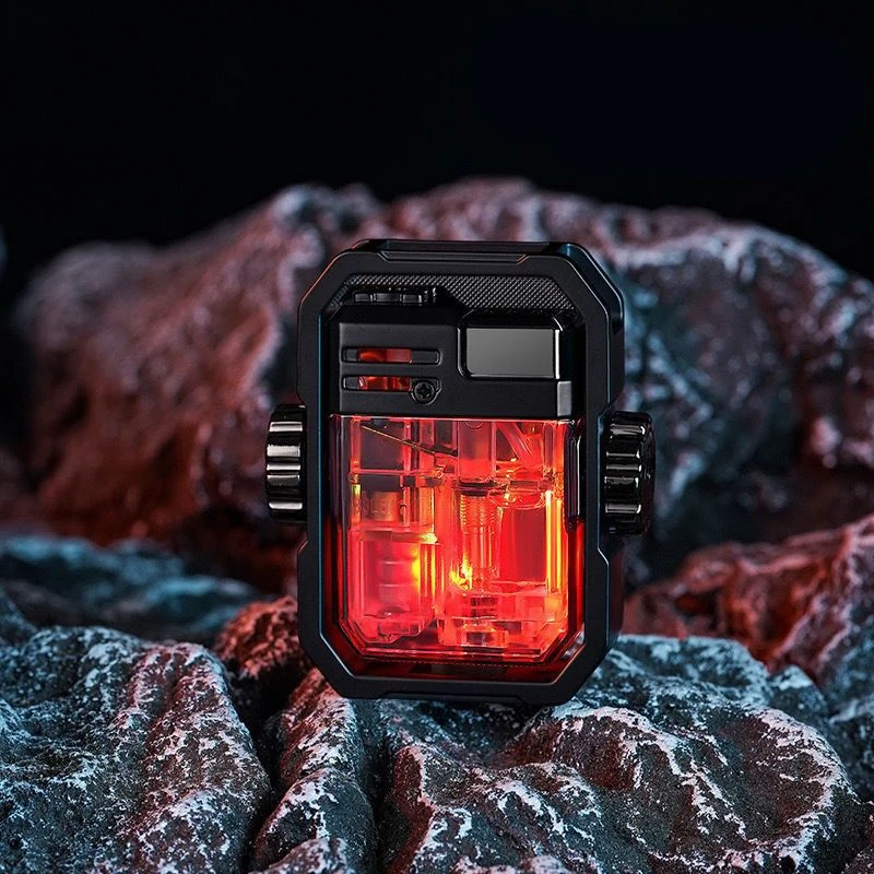 Strumento di accensione per sigaretta creativo portatile EDC Mecha Gyro antivento leggero trasparente con camera d'aria visiva