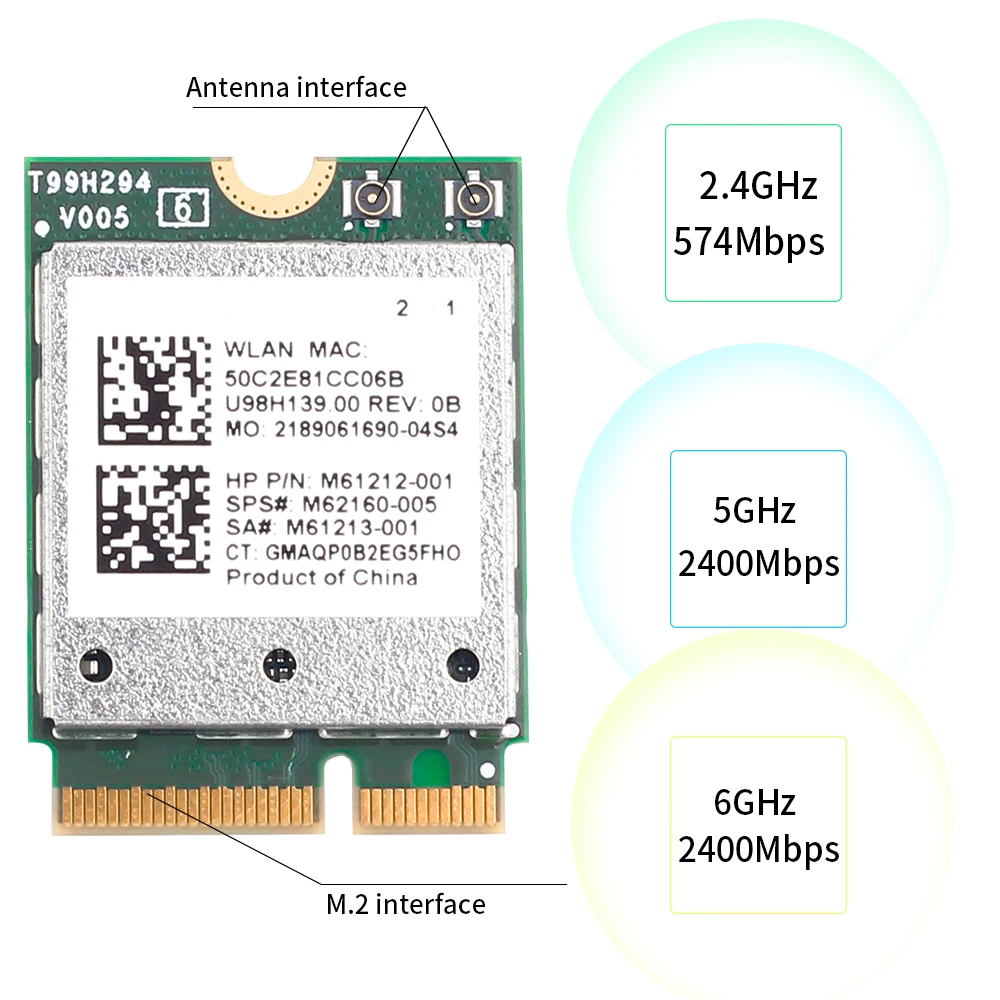 Qualcomm-Adaptateur sans fil QCNFA765, carte réseau M.2, Leicband 2.4/5/6 mesurz, Bluetooth 5.2, NFA765, WiFi 6E