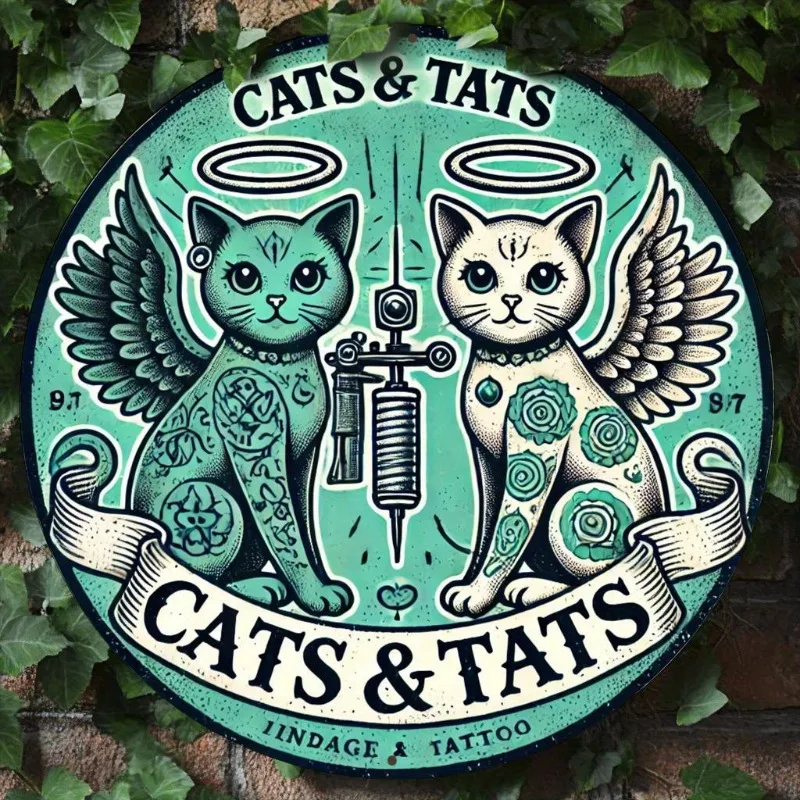 

Retro Cats & Tats Theme Aluminum Wall Sign, Perfect for Kitchen, Living Room, Office Decor, Ideal Gift for Friends and Family