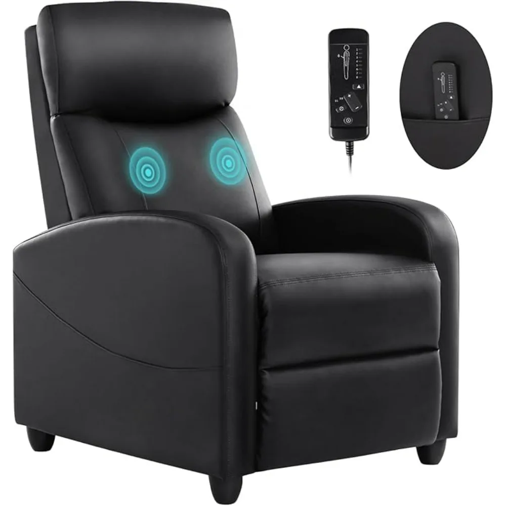 Recliner Chair for Adults, Massage PU Leather Small Recliner Home Theater Seating , Reclining Chair with Padded Seat Backrest