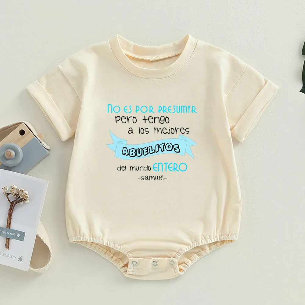 I Have The Best Grandparents in The World Print Bubble Romper Short Sleeve Baby Oversize T-Shirt Romper Grandparent Day Surprise